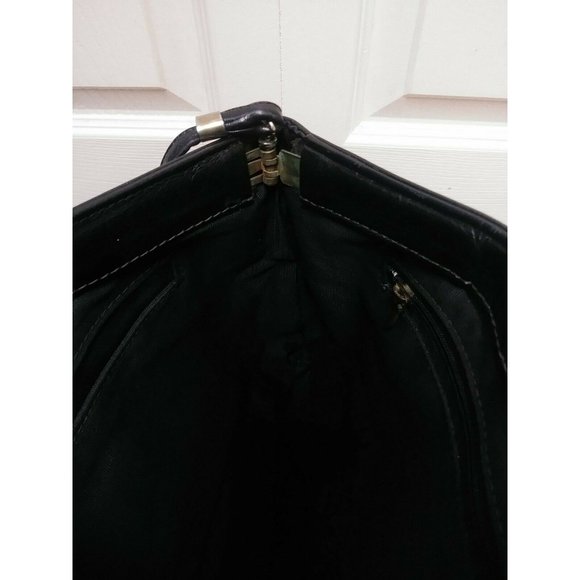 SAS Leather Shoulder Bag BLACK Purse VINTAGE hinge - Picture 3 of 8